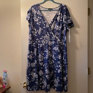 Like new blue flowered faux wrap dress